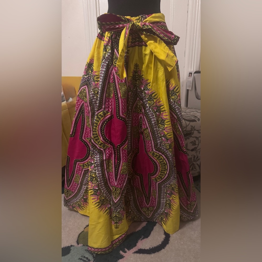 Vibrant Yellow and Pink Maxi Skirt